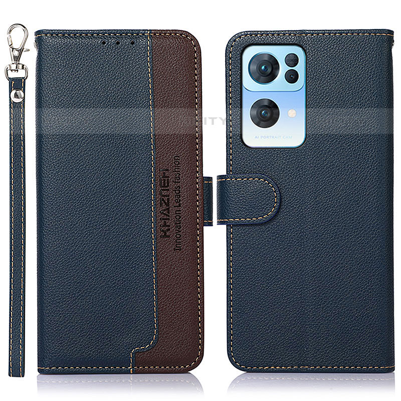 Funda de Cuero Cartera con Soporte Carcasa A09D para Oppo Reno7 Pro 5G Azul