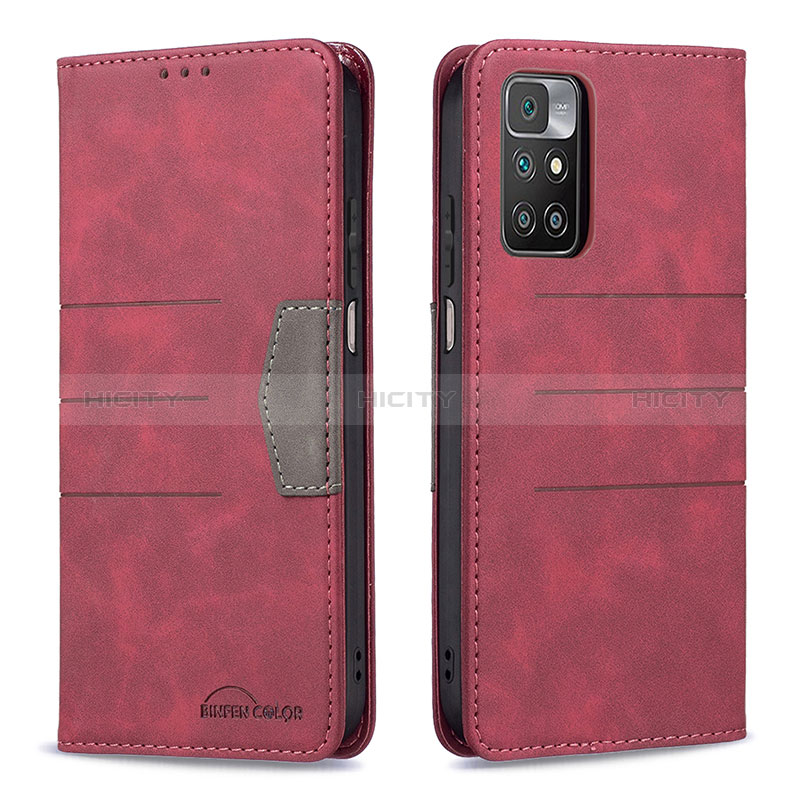 Funda de Cuero Cartera con Soporte Carcasa B01F para Xiaomi Redmi 10 4G Rojo