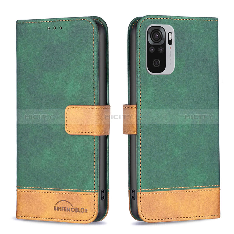 Funda de Cuero Cartera con Soporte Carcasa B02F para Xiaomi Redmi Note 10 4G Verde