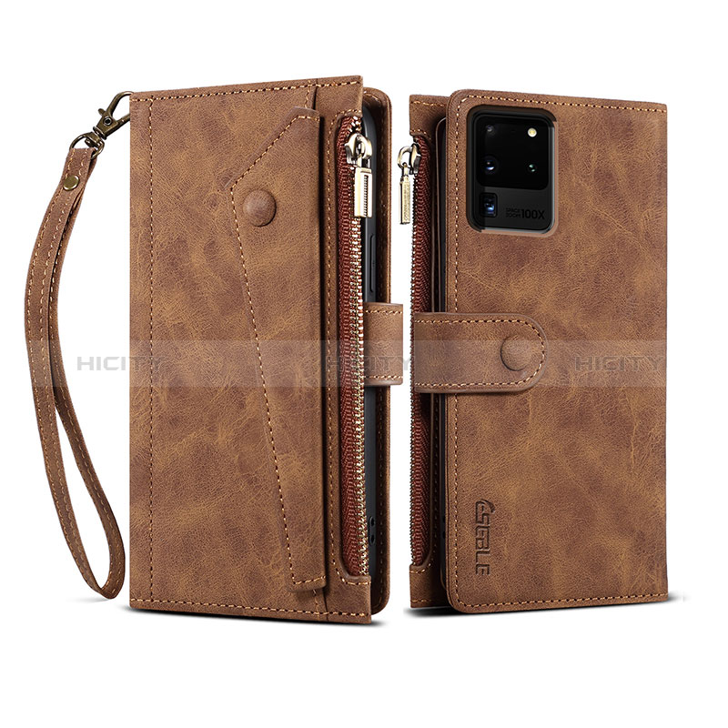 Funda de Cuero Cartera con Soporte Carcasa B03S para Samsung Galaxy S20 Ultra 5G Marron