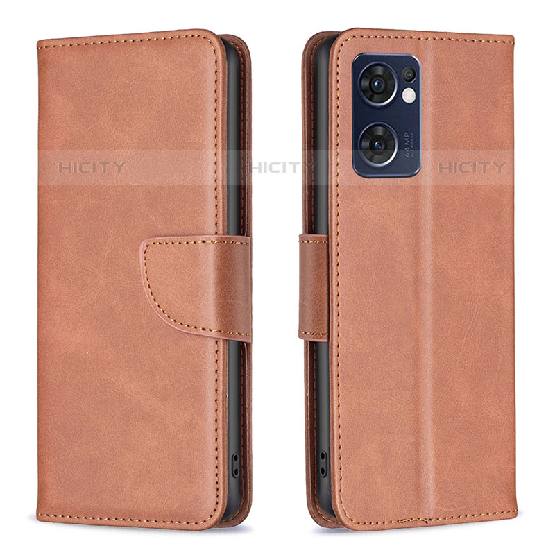 Funda de Cuero Cartera con Soporte Carcasa B04F para Oppo Reno7 5G Marron