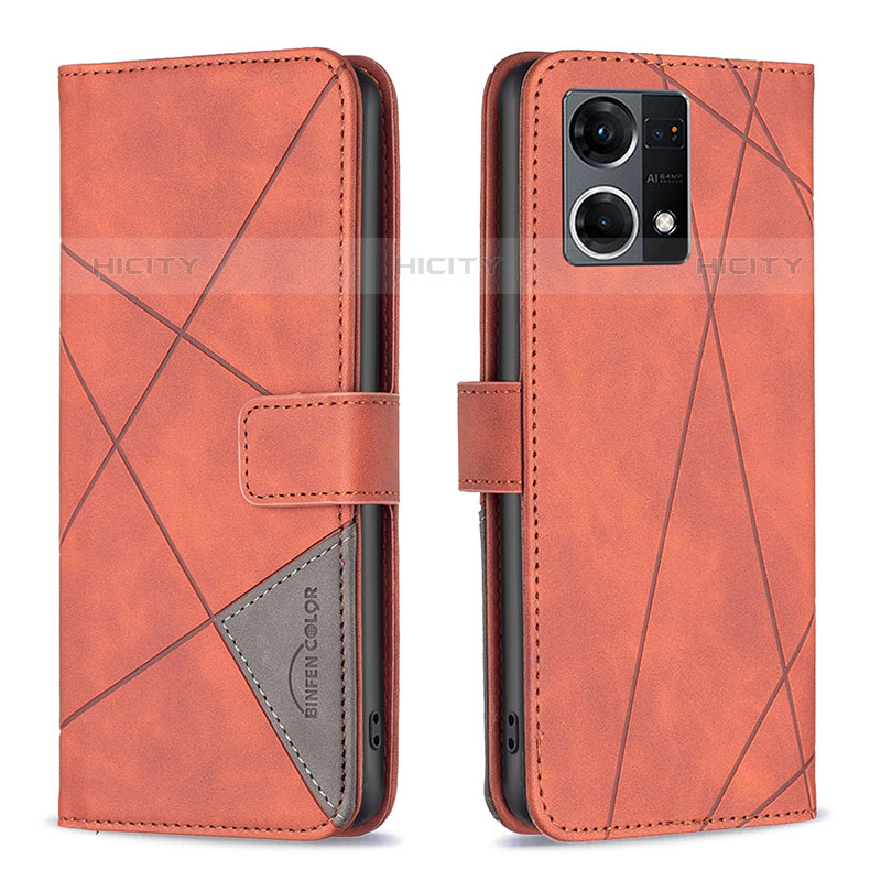 Funda de Cuero Cartera con Soporte Carcasa B08F para Oppo Reno8 4G Naranja