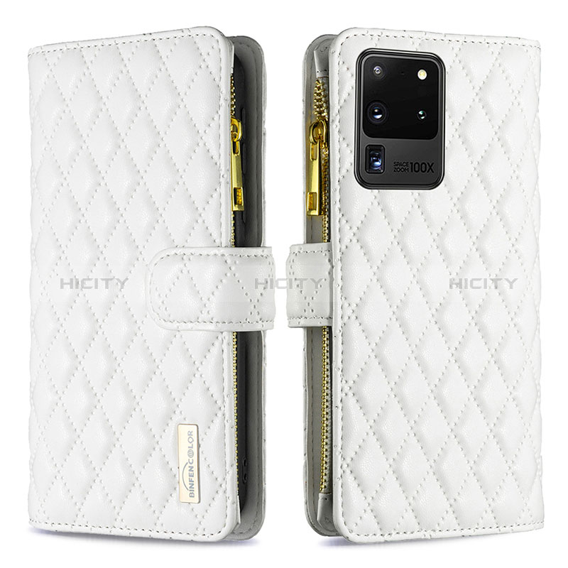 Funda de Cuero Cartera con Soporte Carcasa B12F para Samsung Galaxy S20 Ultra 5G Blanco