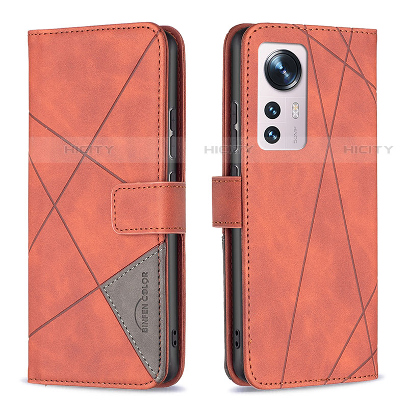 Funda de Cuero Cartera con Soporte Carcasa B12F para Xiaomi Mi 12 Pro 5G Naranja