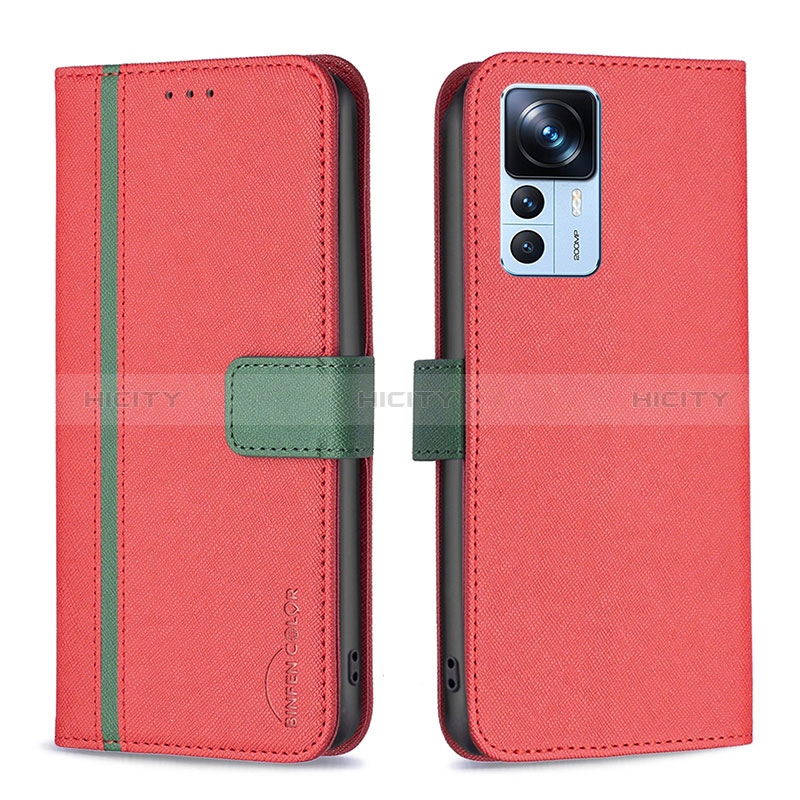 Funda de Cuero Cartera con Soporte Carcasa B13F para Xiaomi Mi 12T 5G Rojo