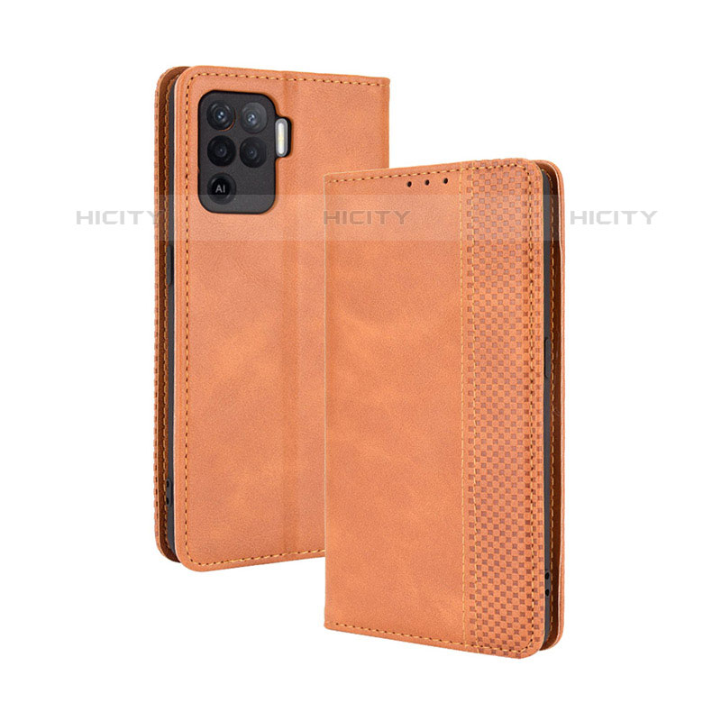 Funda de Cuero Cartera con Soporte Carcasa BY4 para Oppo F19 Pro Marron