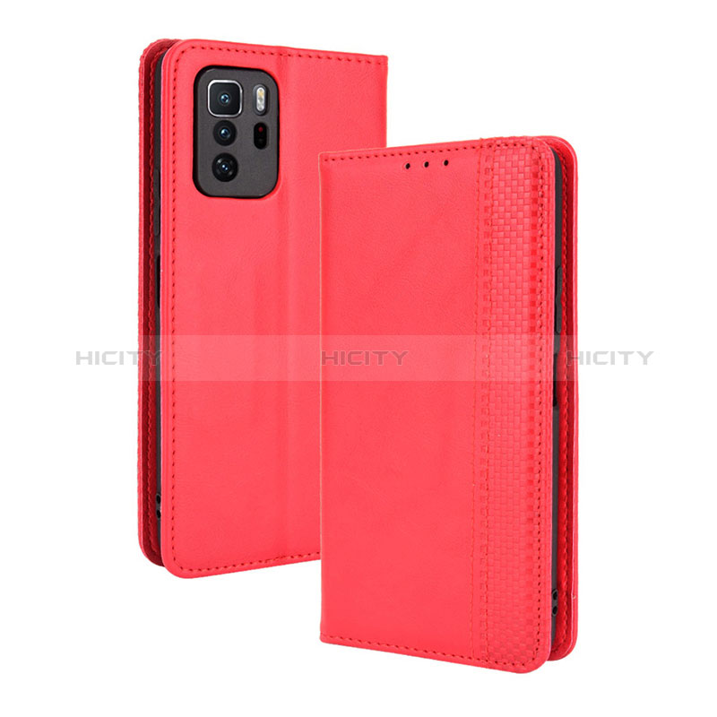 Funda de Cuero Cartera con Soporte Carcasa BY4 para Xiaomi Redmi Note 10 Pro 5G Rojo