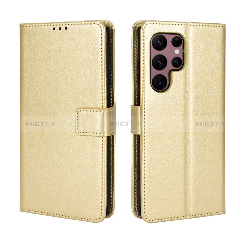 Funda de Cuero Cartera con Soporte Carcasa BY5 para Samsung Galaxy S22 Ultra 5G Oro