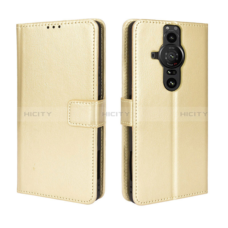 Funda de Cuero Cartera con Soporte Carcasa BY5 para Sony Xperia PRO-I Oro