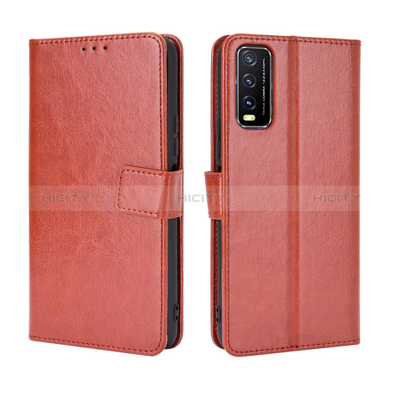 Funda de Cuero Cartera con Soporte Carcasa BY5 para Vivo Y12s Marron