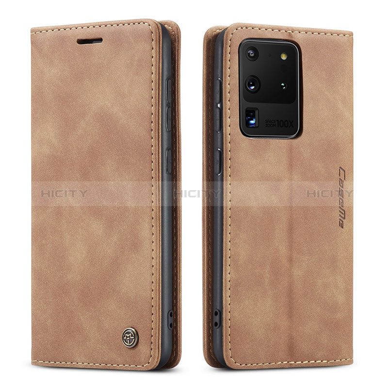 Funda de Cuero Cartera con Soporte Carcasa C01S para Samsung Galaxy S20 Ultra Marron Claro