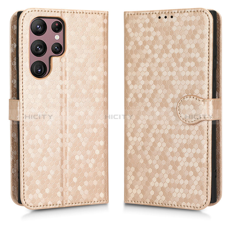 Funda de Cuero Cartera con Soporte Carcasa C01X para Samsung Galaxy S22 Ultra 5G Oro