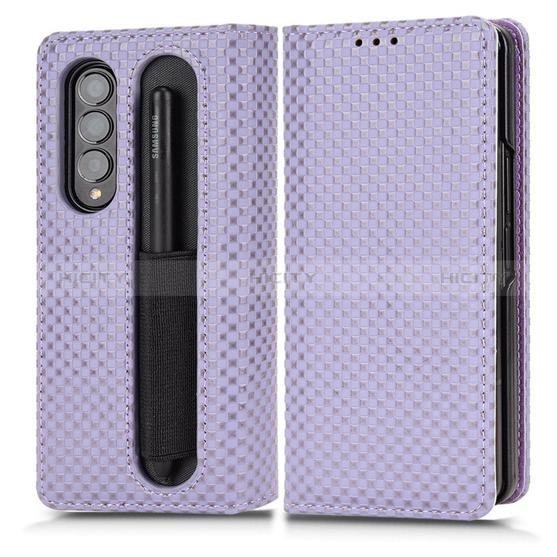 Funda de Cuero Cartera con Soporte Carcasa C03X para Samsung Galaxy Z Fold3 5G Morado