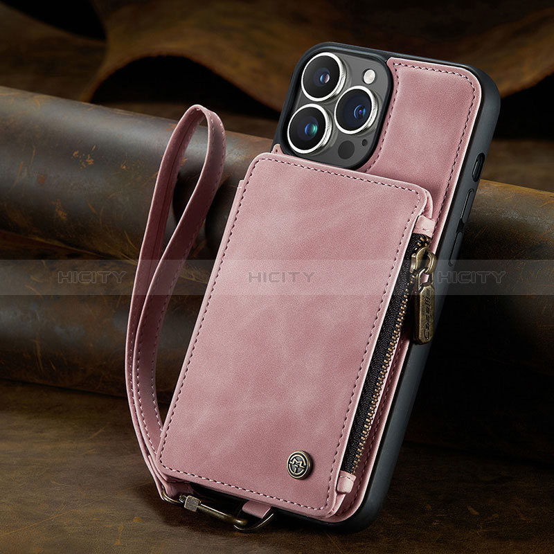 Funda de Cuero Cartera con Soporte Carcasa C05S para Apple iPhone 13 Pro Oro Rosa