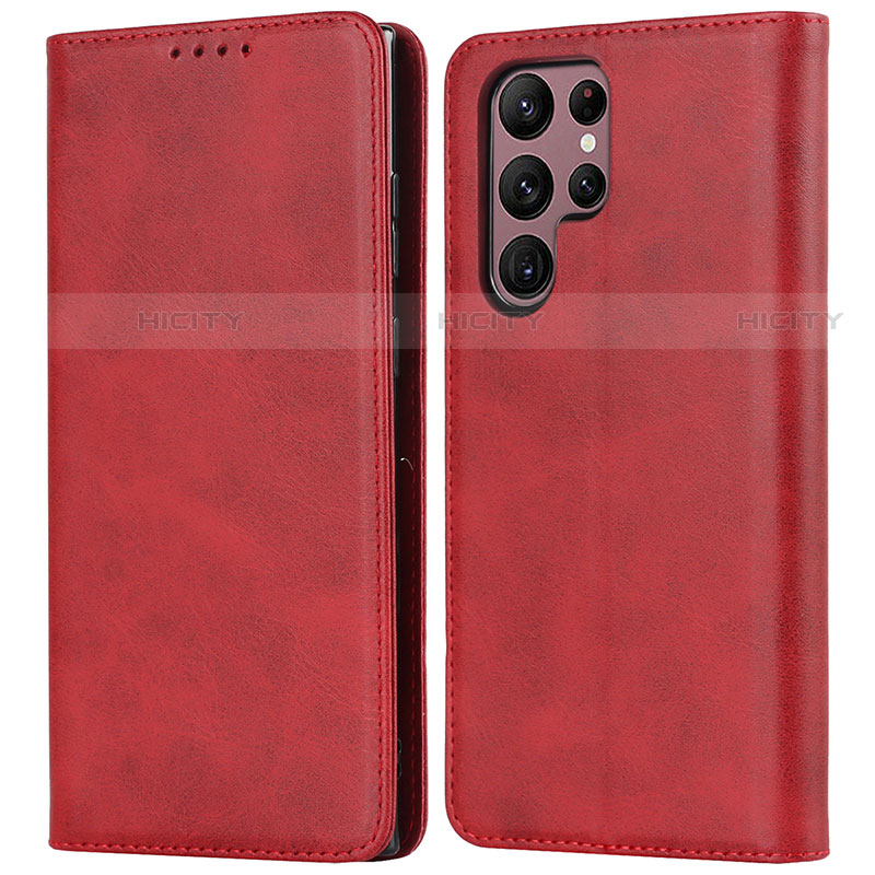 Funda de Cuero Cartera con Soporte Carcasa D03T para Samsung Galaxy S22 Ultra 5G Rojo