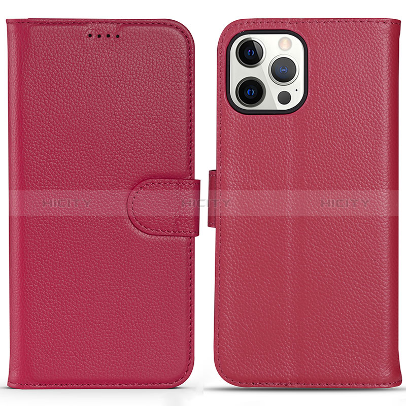 Funda de Cuero Cartera con Soporte Carcasa DL1 para Apple iPhone 13 Pro Max Rosa Roja