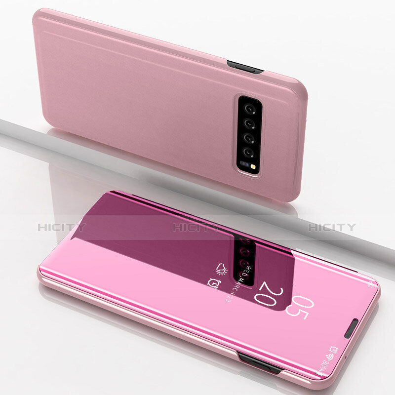 Funda de Cuero Cartera con Soporte Carcasa Espejo Carcasa para Samsung Galaxy S10 Oro Rosa