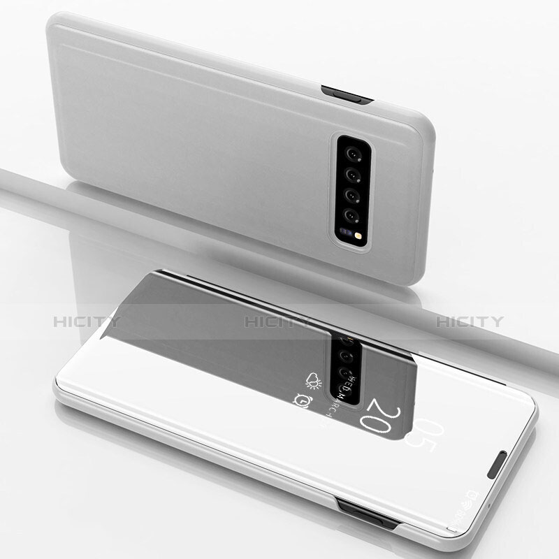 Funda de Cuero Cartera con Soporte Carcasa Espejo Carcasa para Samsung Galaxy S10 Plus Blanco