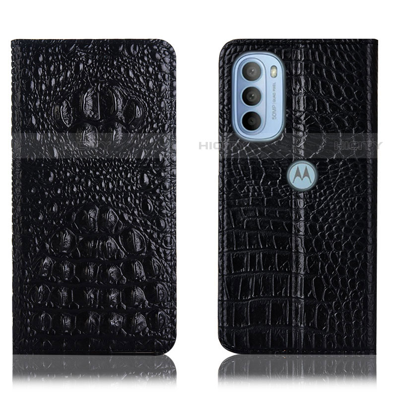 Funda de Cuero Cartera con Soporte Carcasa H01P para Motorola Moto G31 Negro