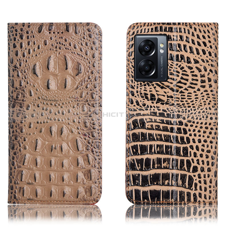 Funda de Cuero Cartera con Soporte Carcasa H01P para Oppo A56S 5G Caqui