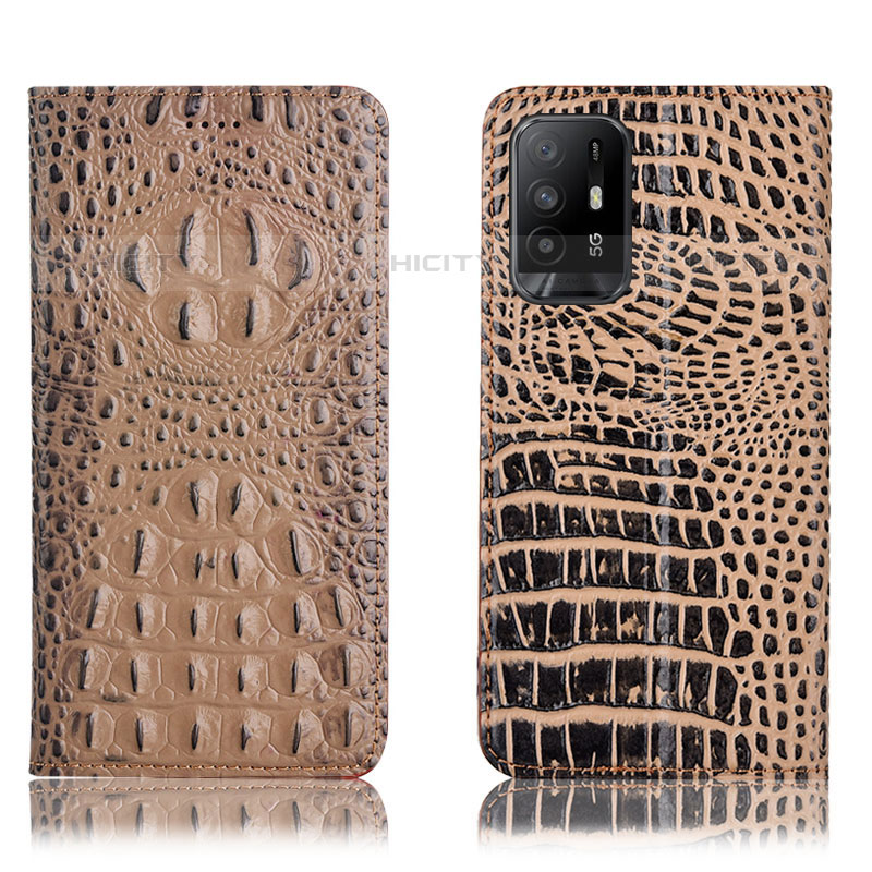 Funda de Cuero Cartera con Soporte Carcasa H01P para Oppo A94 5G Caqui