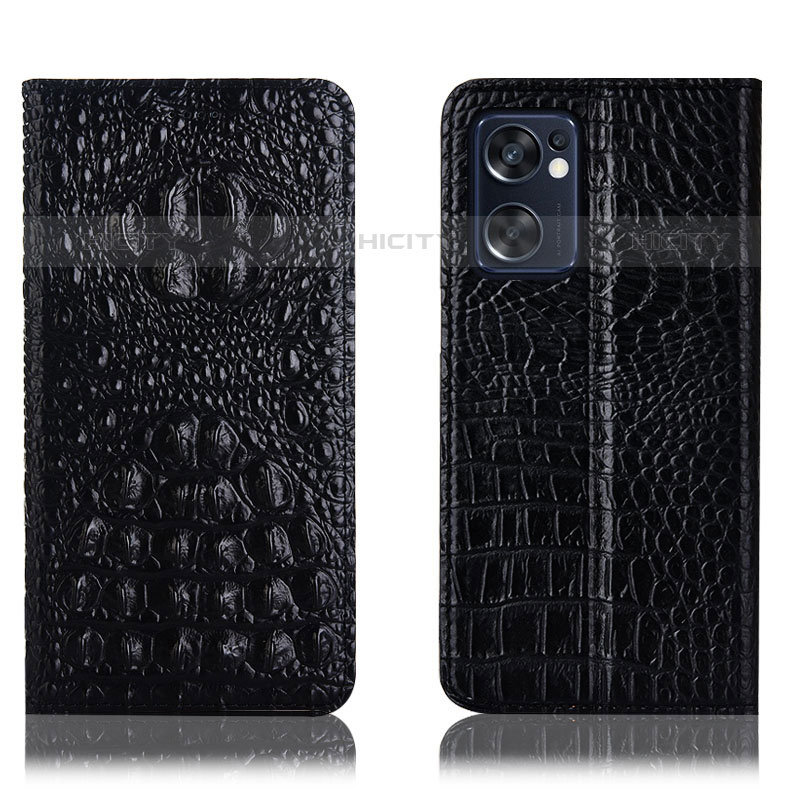 Funda de Cuero Cartera con Soporte Carcasa H01P para Oppo Reno7 SE 5G Negro