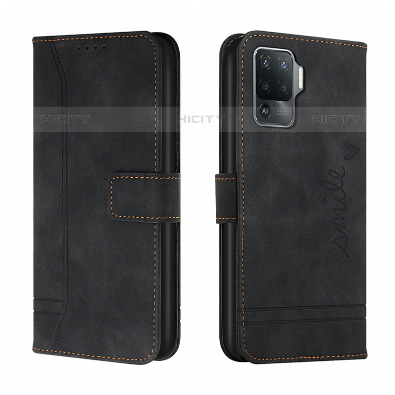 Funda de Cuero Cartera con Soporte Carcasa H01X para Oppo Reno5 Lite Negro