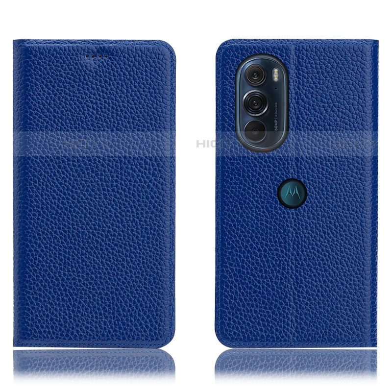 Funda de Cuero Cartera con Soporte Carcasa H02P para Motorola Moto Edge Plus (2022) 5G Azul