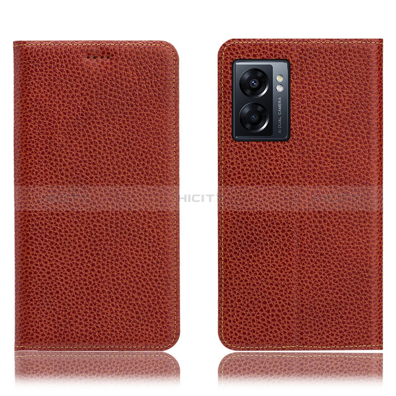 Funda de Cuero Cartera con Soporte Carcasa H02P para Oppo A57 5G Marron