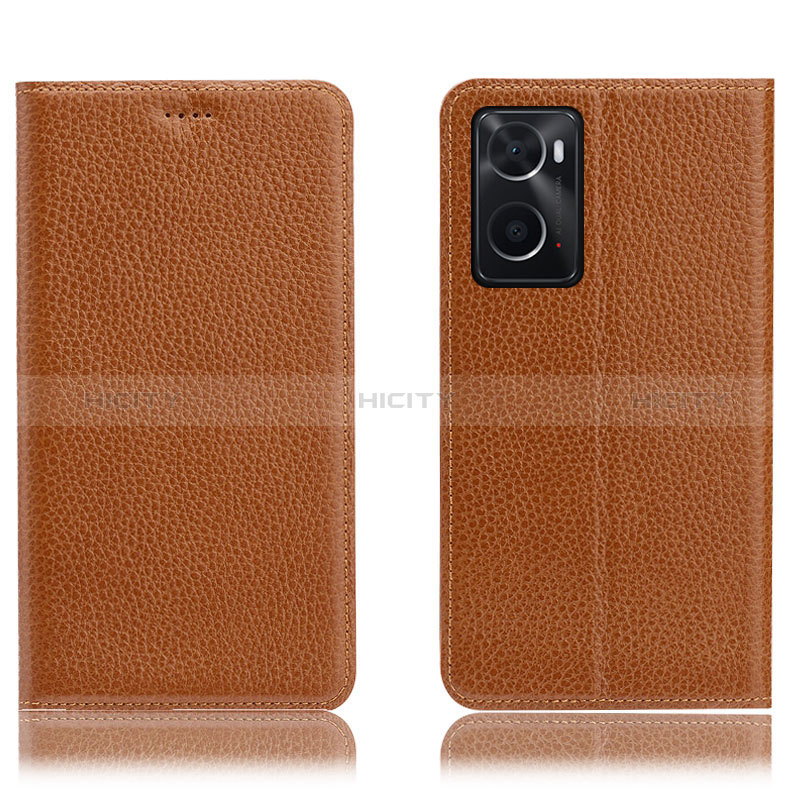 Funda de Cuero Cartera con Soporte Carcasa H02P para Oppo A76 Marron Claro