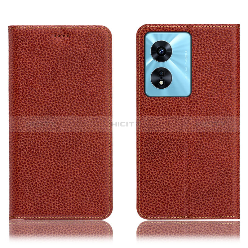 Funda de Cuero Cartera con Soporte Carcasa H02P para Oppo A97 5G Marron