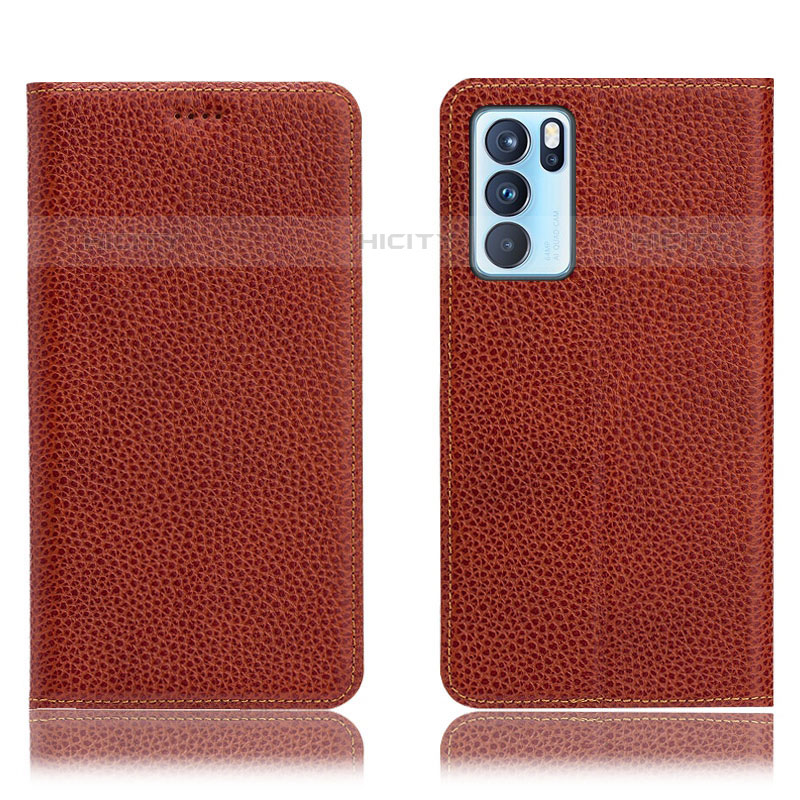 Funda de Cuero Cartera con Soporte Carcasa H02P para Oppo Reno6 Pro 5G India Marron