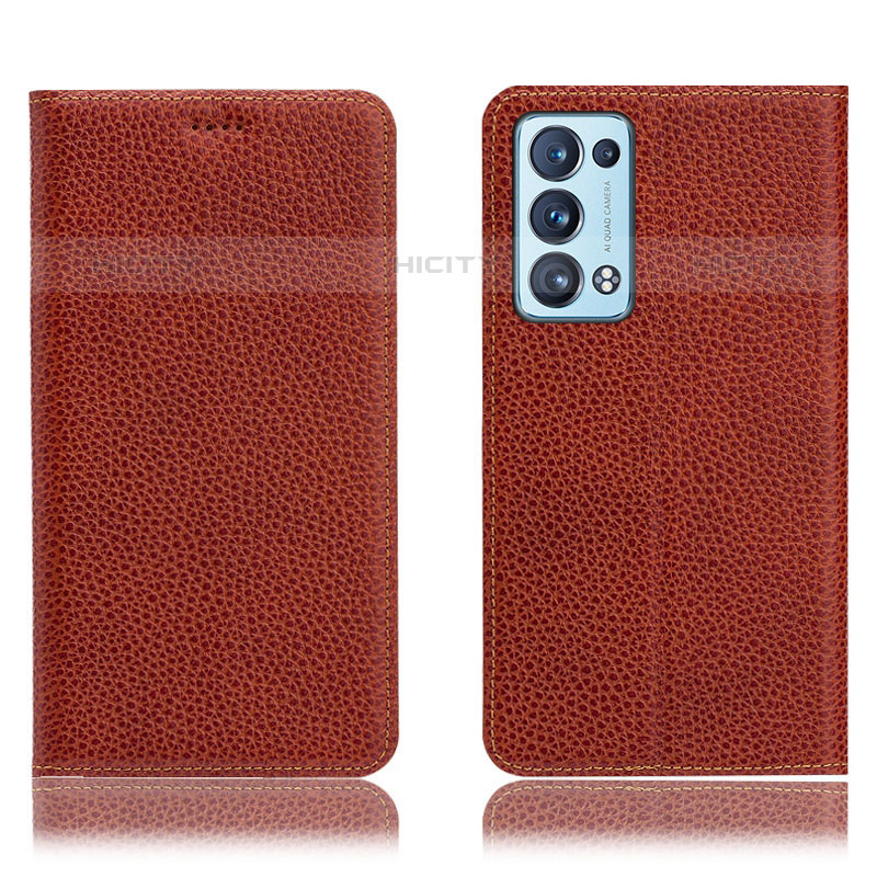 Funda de Cuero Cartera con Soporte Carcasa H02P para Oppo Reno6 Pro 5G Marron