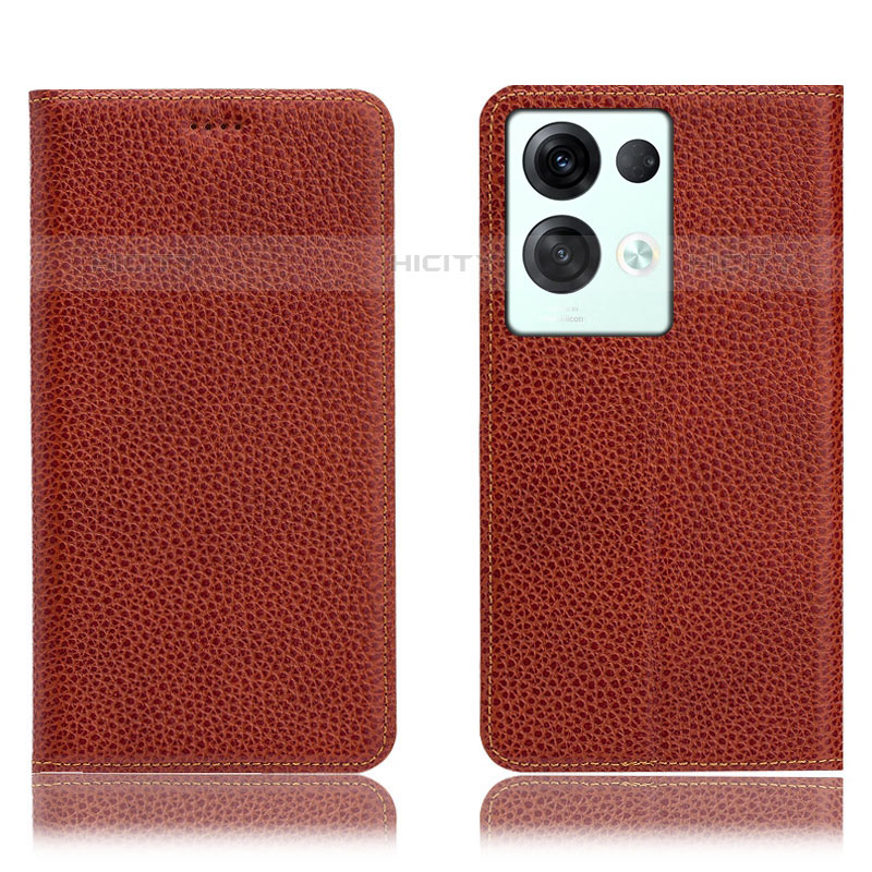 Funda de Cuero Cartera con Soporte Carcasa H02P para Oppo Reno8 Pro 5G Marron