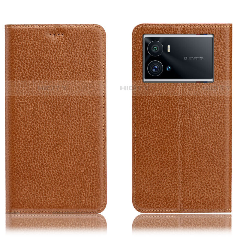 Funda de Cuero Cartera con Soporte Carcasa H02P para Vivo iQOO 9 Pro 5G Marron Claro