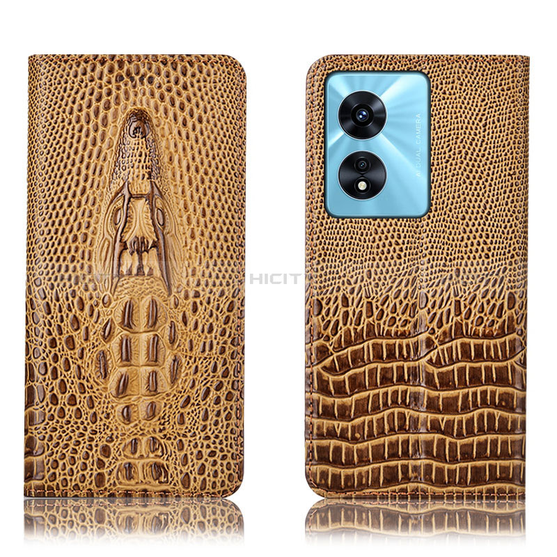 Funda de Cuero Cartera con Soporte Carcasa H03P para Oppo A58x 5G Marron