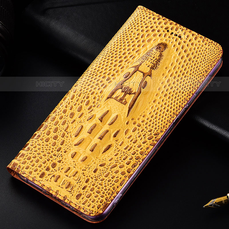 Funda de Cuero Cartera con Soporte Carcasa H03P para Samsung Galaxy S22 Ultra 5G Amarillo