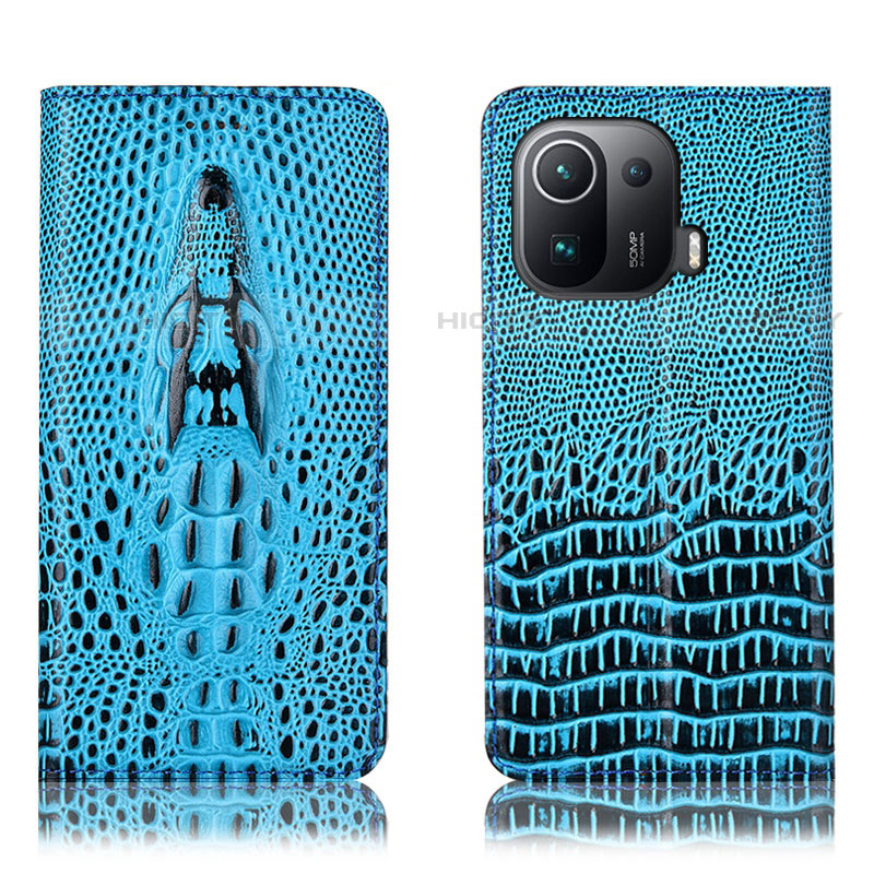 Funda de Cuero Cartera con Soporte Carcasa H03P para Xiaomi Mi 11 Pro 5G Azul Cielo