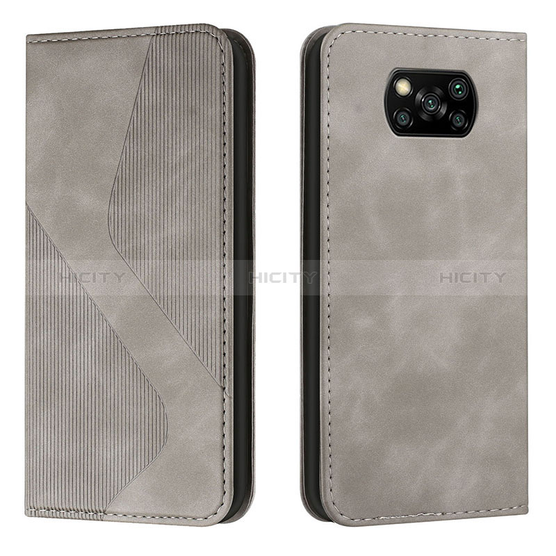 Funda de Cuero Cartera con Soporte Carcasa H03X para Xiaomi Poco X3 Pro Gris