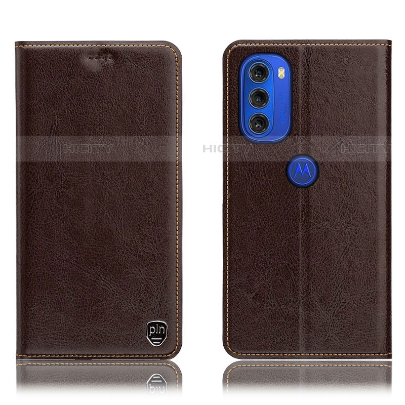 Funda de Cuero Cartera con Soporte Carcasa H04P para Motorola Moto G51 5G Marron