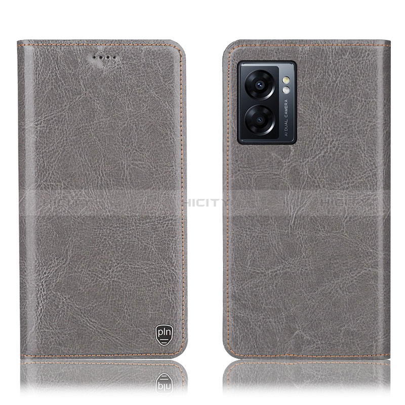 Funda de Cuero Cartera con Soporte Carcasa H04P para Oppo A57 5G Gris