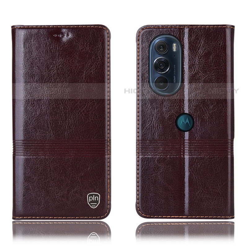 Funda de Cuero Cartera con Soporte Carcasa H05P para Motorola Moto Edge Plus (2022) 5G Marron