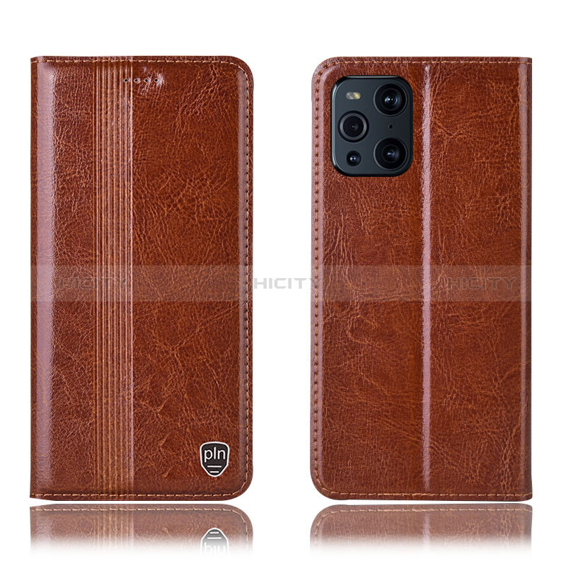 Funda de Cuero Cartera con Soporte Carcasa H06P para Oppo Find X3 5G Marron Claro