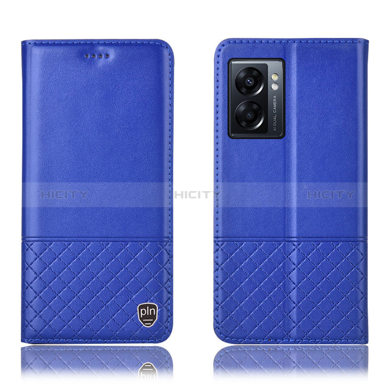 Funda de Cuero Cartera con Soporte Carcasa H07P para Oppo A57 5G Azul