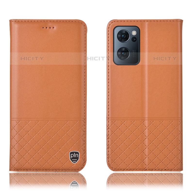 Funda de Cuero Cartera con Soporte Carcasa H07P para Oppo Reno7 5G Naranja