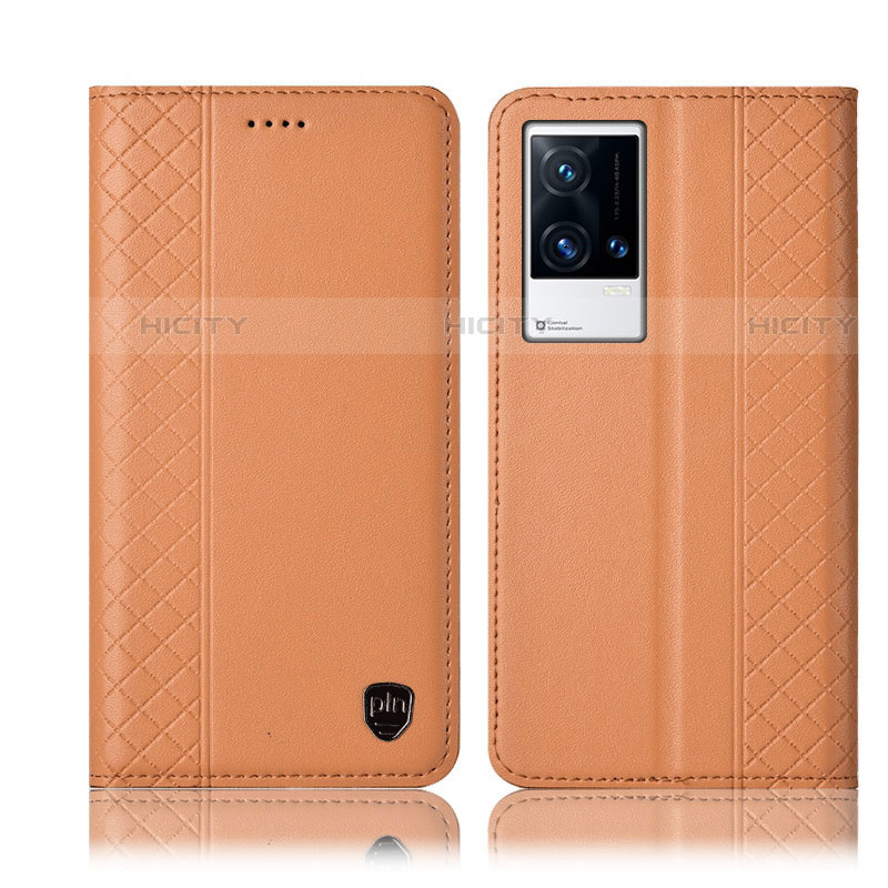 Funda de Cuero Cartera con Soporte Carcasa H07P para Vivo iQOO 8 Pro 5G Naranja