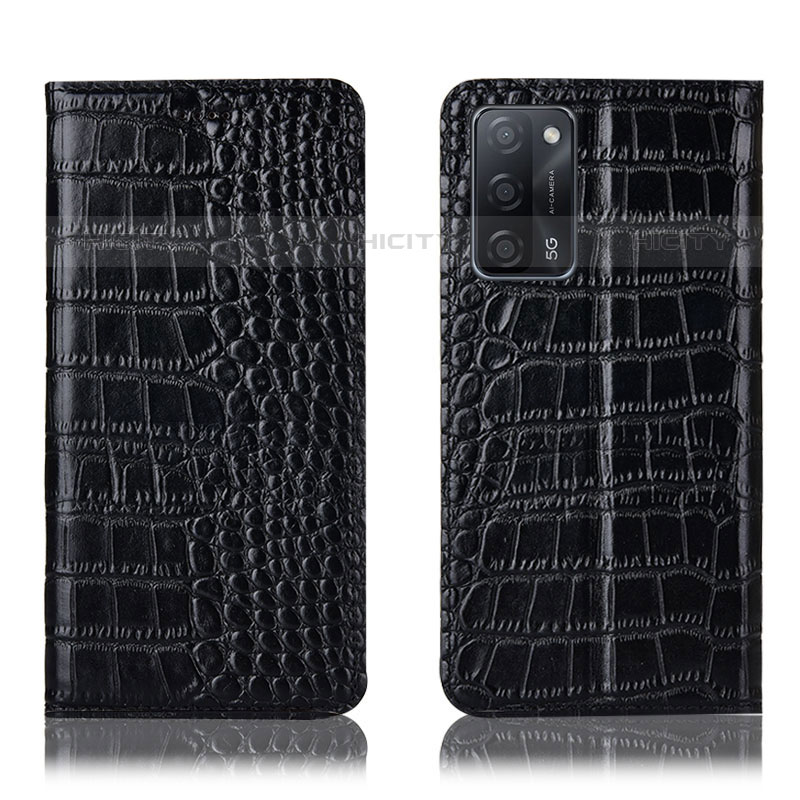 Funda de Cuero Cartera con Soporte Carcasa H08P para Oppo A53s 5G Negro