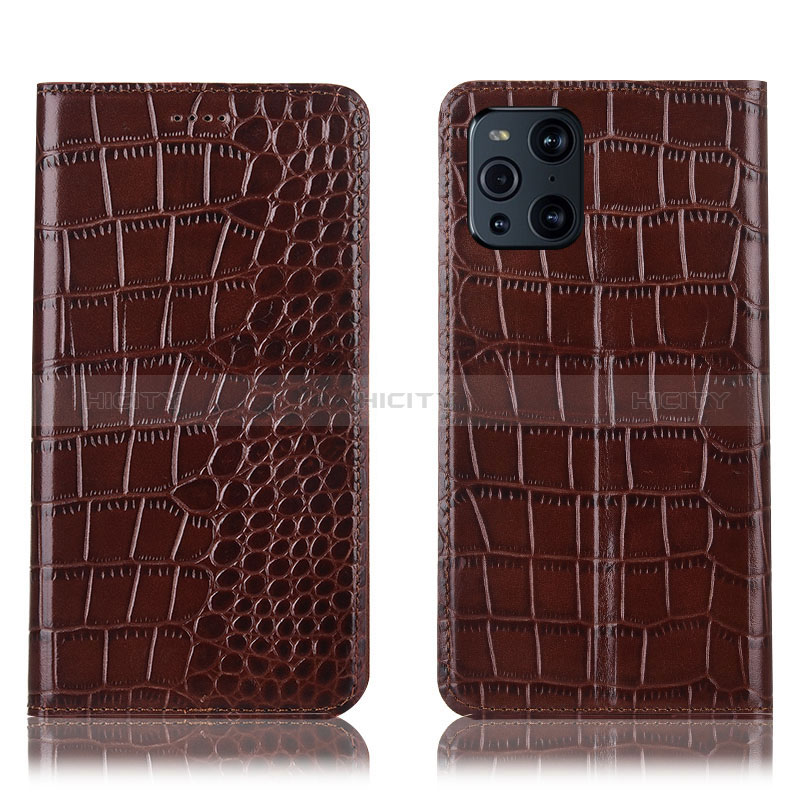 Funda de Cuero Cartera con Soporte Carcasa H08P para Oppo Find X3 5G Marron