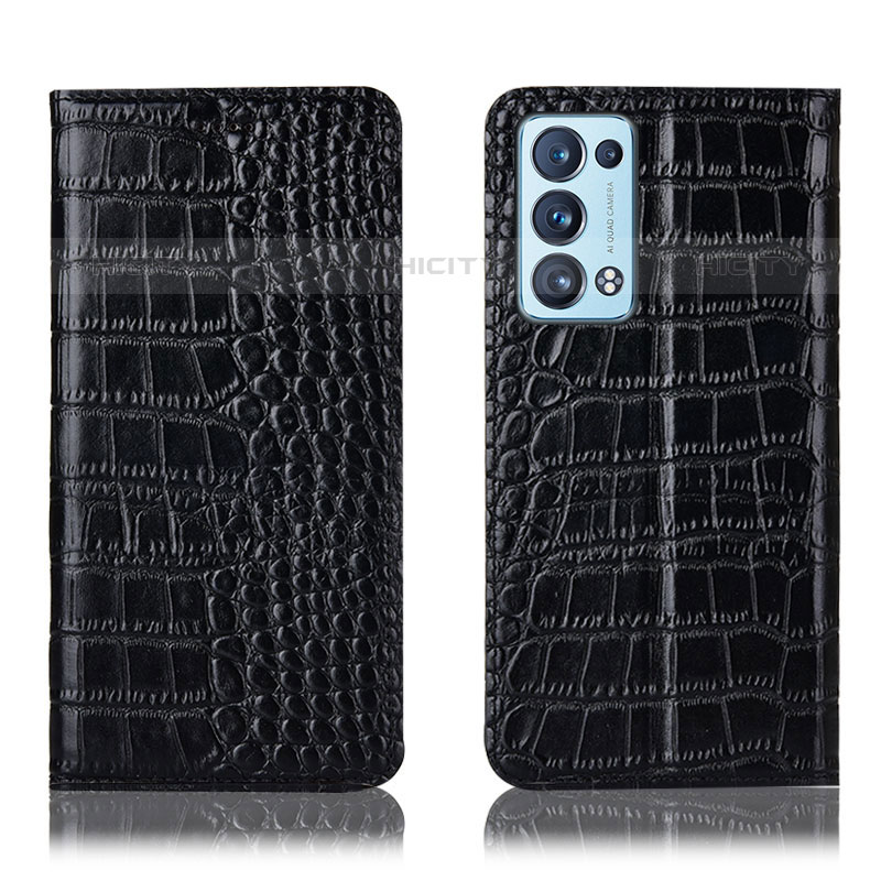 Funda de Cuero Cartera con Soporte Carcasa H08P para Oppo Reno6 Pro+ Plus 5G Negro