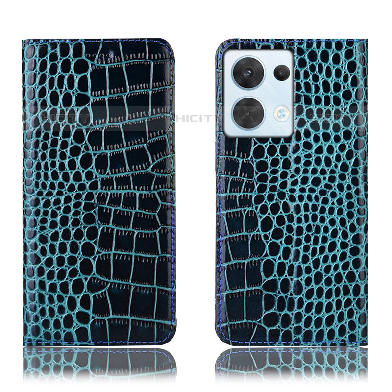 Funda de Cuero Cartera con Soporte Carcasa H08P para Oppo Reno8 5G Azul